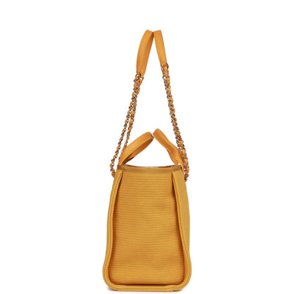 Chanel Small Deauville Shopping Bag Dark Yellow Boucle Light Gold Hardware