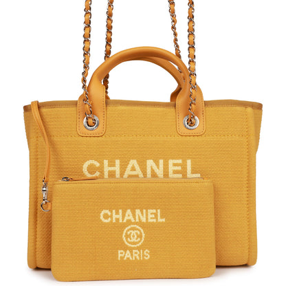 Chanel Small Deauville Shopping Bag Dark Yellow Boucle Light Gold Hardware