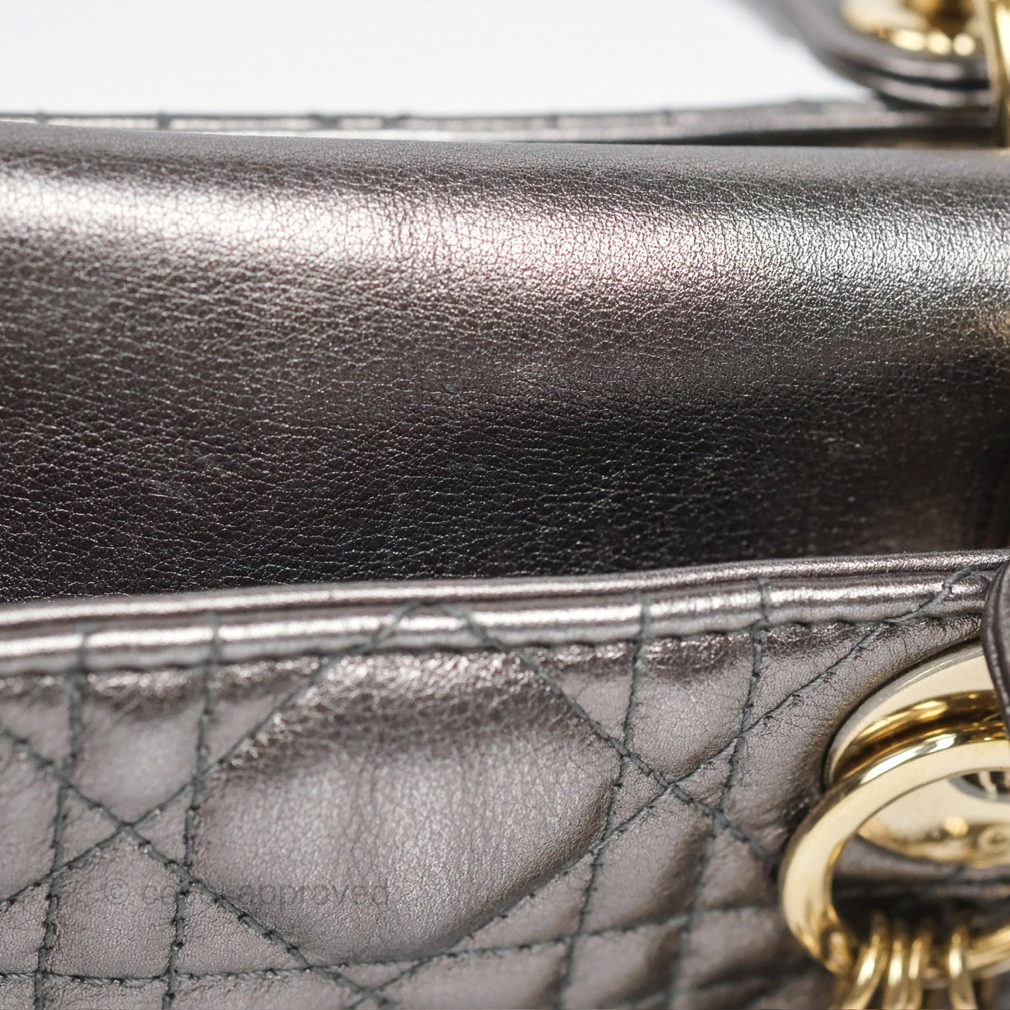 Christian Dior Mini Lady Dior Metallic Dark Grey Lambskin Cannage Gold Hardware