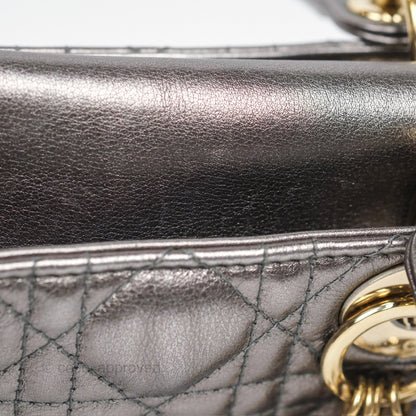 Christian Dior Mini Lady Dior Metallic Dark Grey Lambskin Cannage Gold Hardware