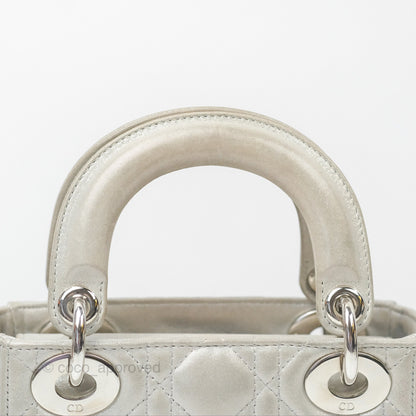Christian Dior Mini Lady Dior Metallic Silver Nubuck Silver Hardware