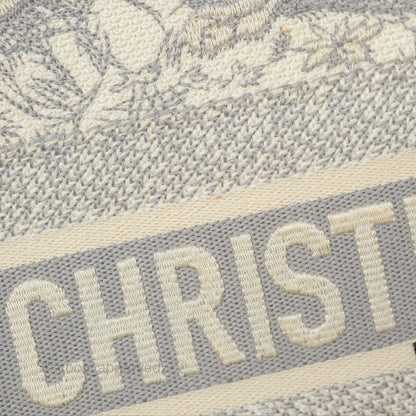 Christian Dior Medium (Old Small) Book Tote Embroidered Toile De Jouy Light Grey Canvas