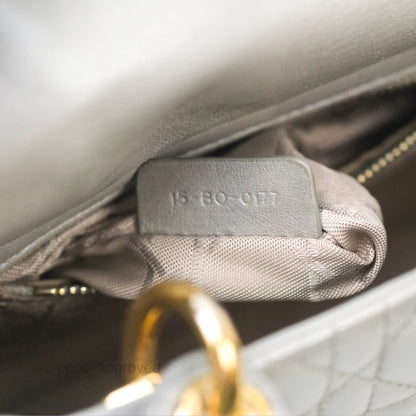Christian Dior Mini Lady Dior Iridescent Light Grey Cannage Lambskin Gold Hardware