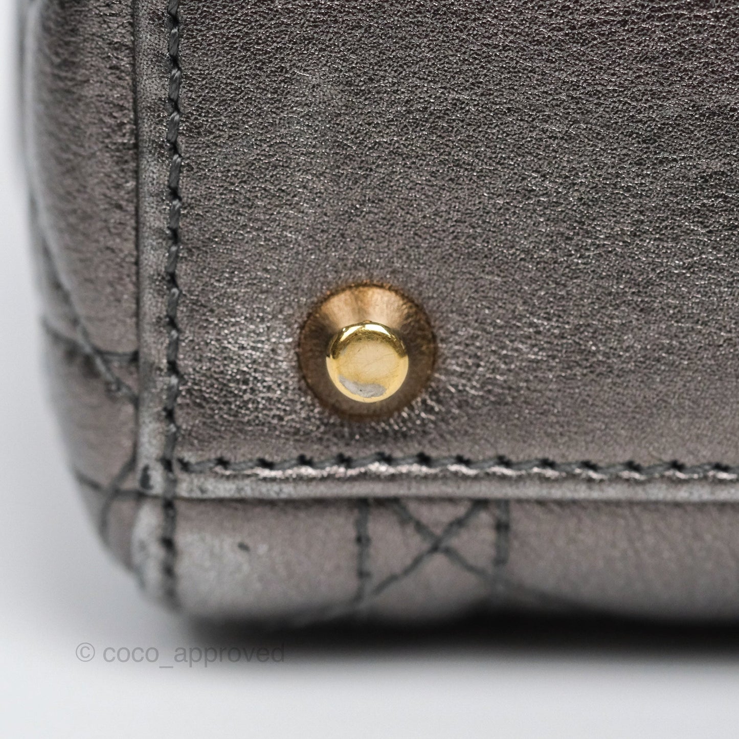 Christian Dior Mini Lady Dior Metallic Dark Grey Lambskin Cannage Gold Hardware
