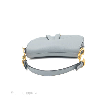 Christian Dior Mini Saddle Bag Cloud Blue Grained Calfskin Gold Hardware