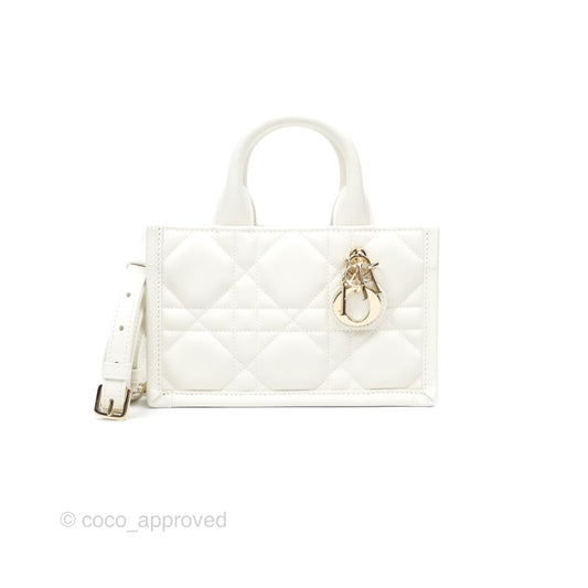 Christian Dior Mini Dior Book Tote Latte Macrocannage Calfskin Gold Hardware