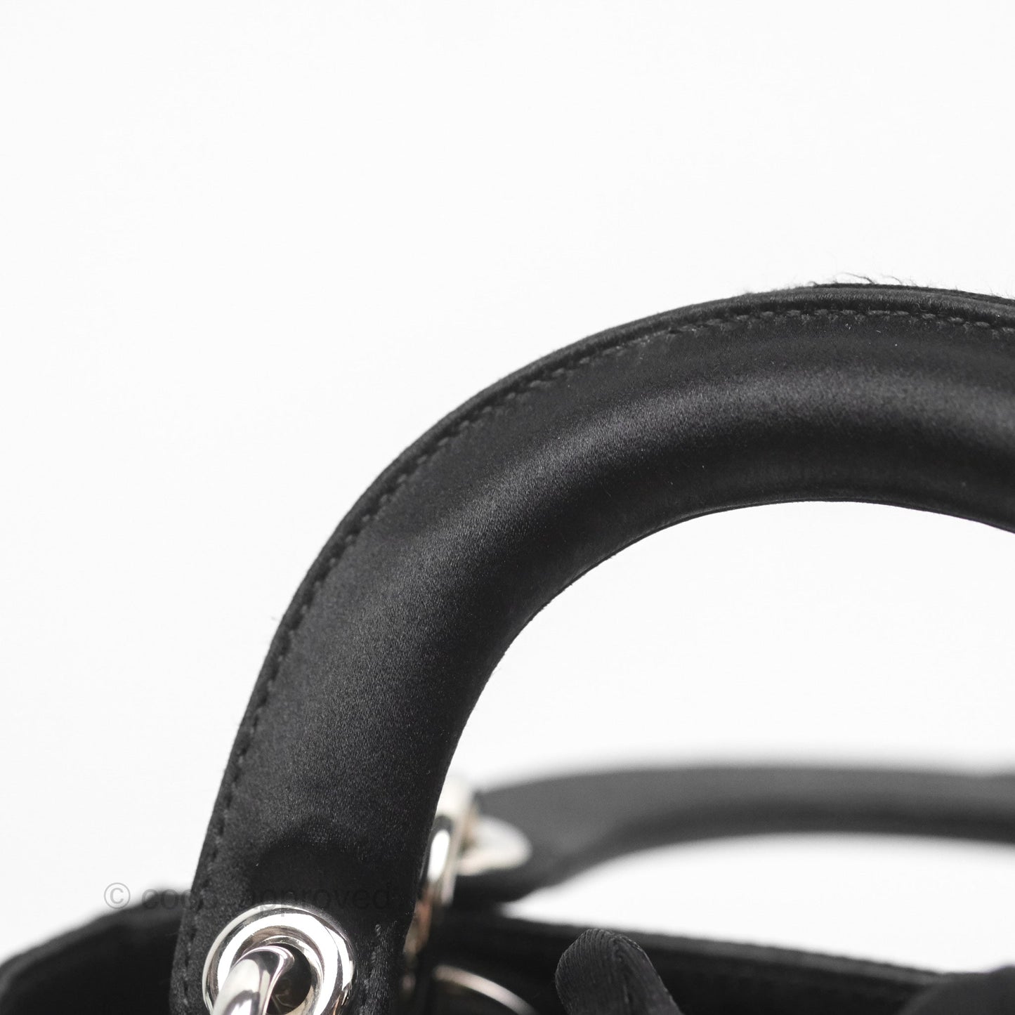Christian Dior Mini Lady Dior Bag Black Strass Cannage Satin Silver Hardware