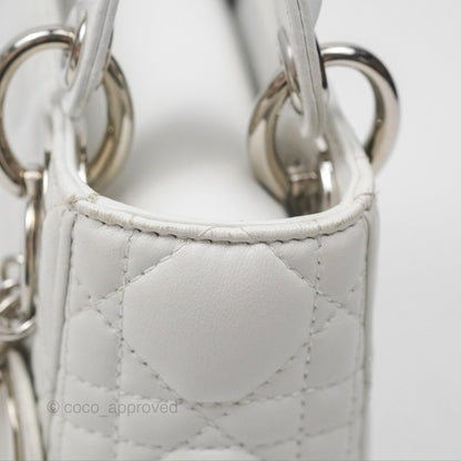 Christian Dior Cannage Mini Lady Dior White Silver Hardware