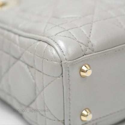 Christian Dior Mini Lady Dior Iridescent Light Grey Cannage Lambskin Gold Hardware