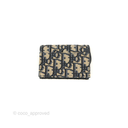 Christian Dior Saddle Flap Card Holder Blue Dior Oblique Jacquard