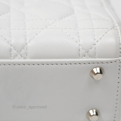 Christian Dior Cannage Mini Lady Dior White Silver Hardware