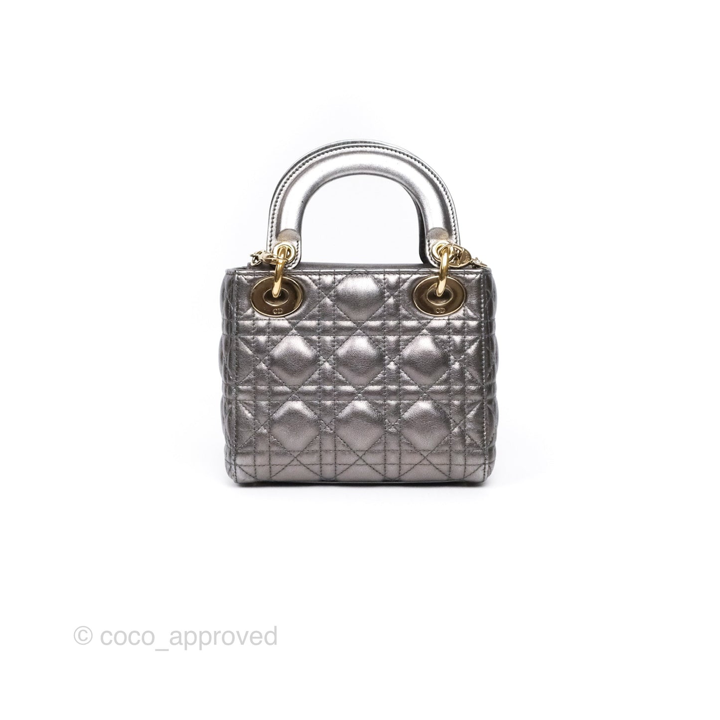 Christian Dior Mini Lady Dior Metallic Dark Grey Lambskin Cannage Gold Hardware