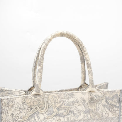 Christian Dior Medium (Old Small) Embroidered Toile De Jouy Light Grey Canvas Book Tote