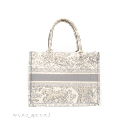 Christian Dior Medium (Old Small) Embroidered Toile De Jouy Light Grey Canvas Book Tote