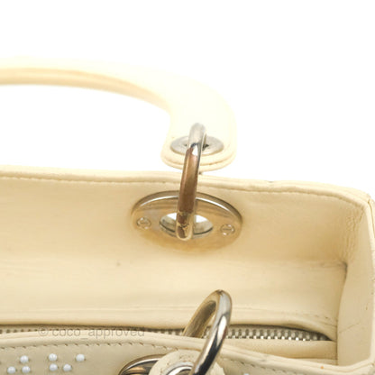 Christian Dior Lady Dior White Studded Light Beige Silver Hardware