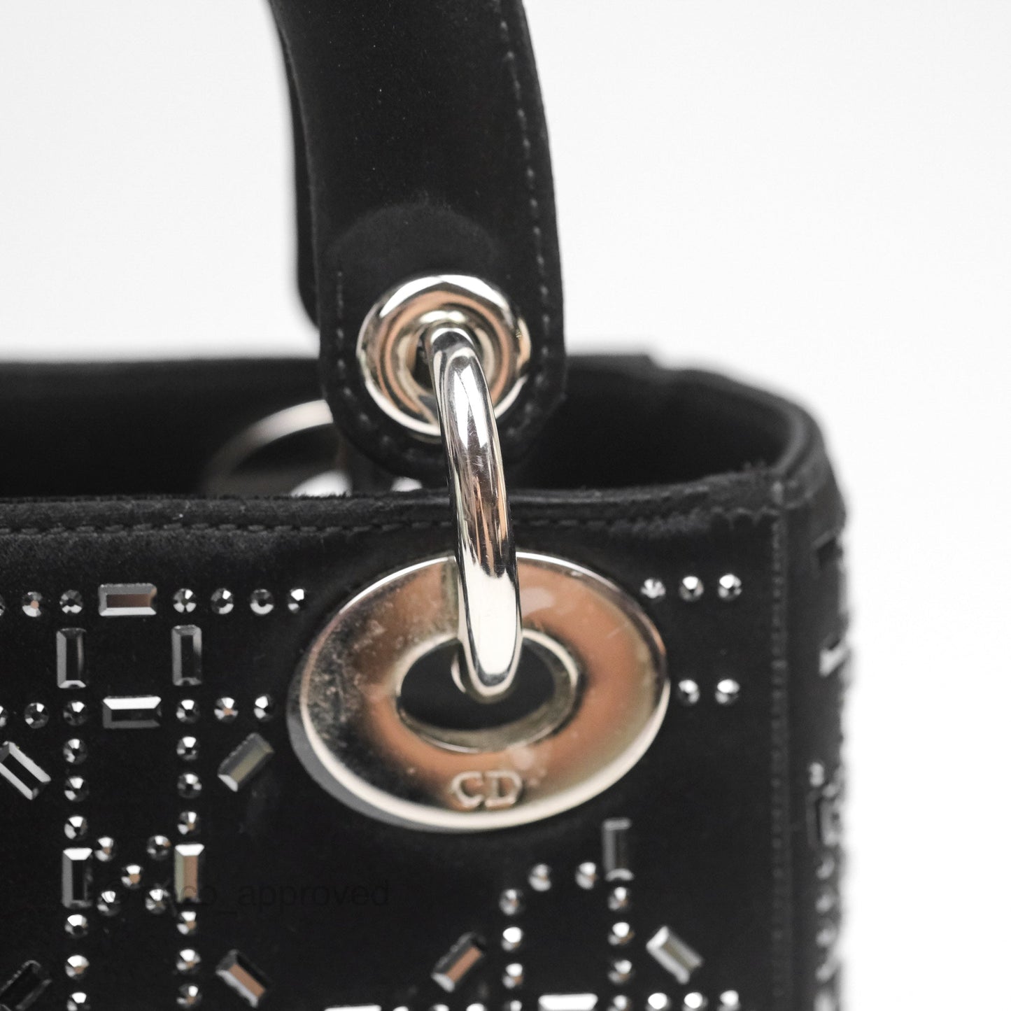 Christian Dior Mini Lady Dior Bag Black Strass Cannage Satin Silver Hardware