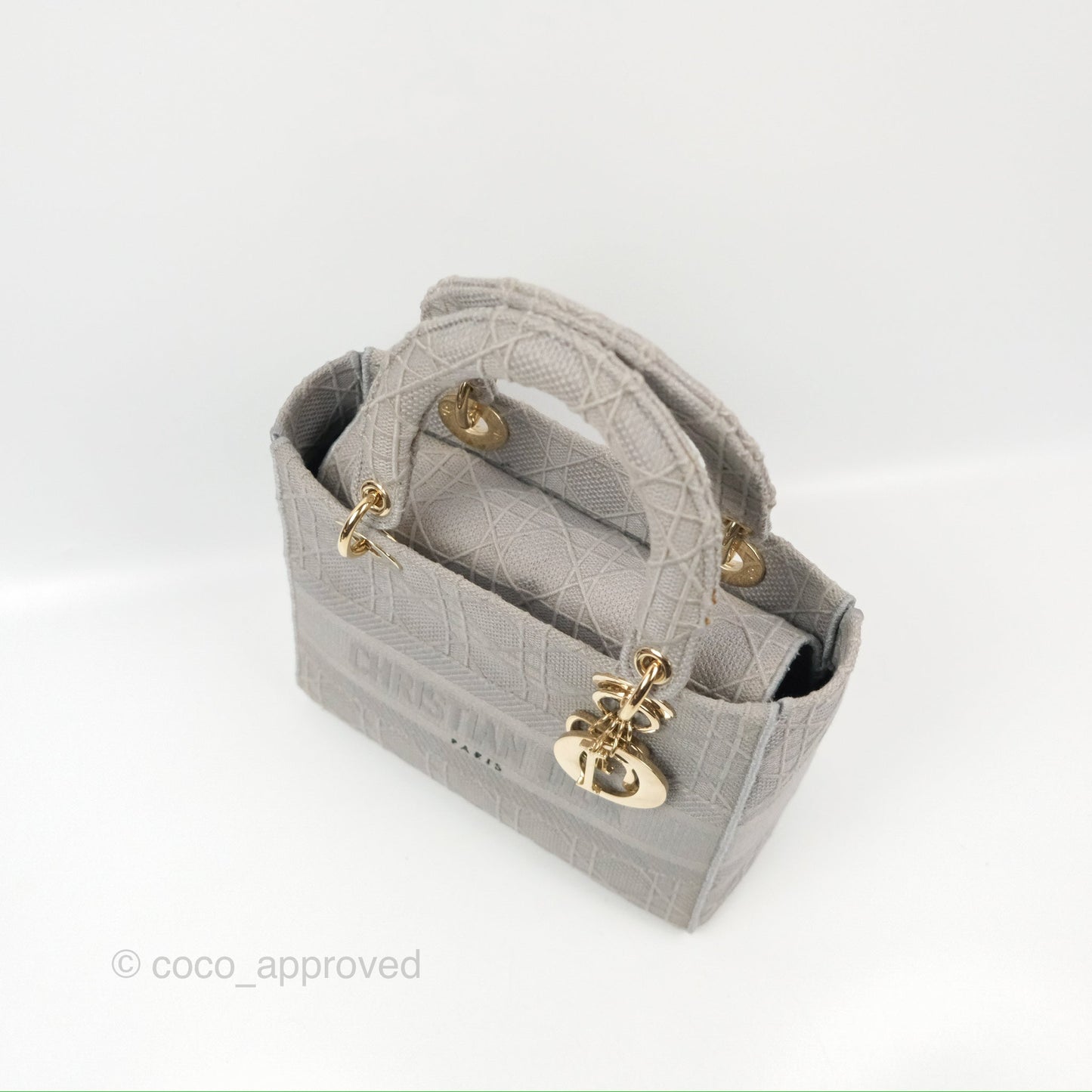 Christian Dior Medium Lady D-Lite Bag Gray Cannage Embroidery Gold Hardware