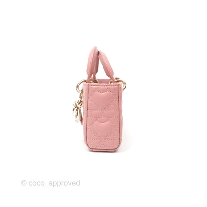 Christian Dior Lady D-Joy Micro Bag Antique Pink Lambskin Heart Quilted
