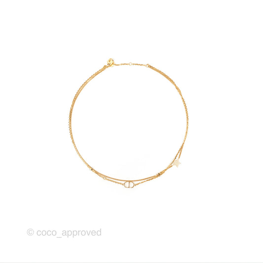 Christian Dior Petit CD Double Necklace Crystals Gold Tone