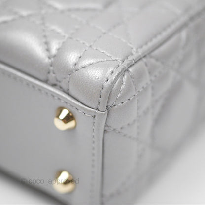 Christian Dior Lambskin Cannage Mini Lady Dior Iridescent Grey Gold Hardware