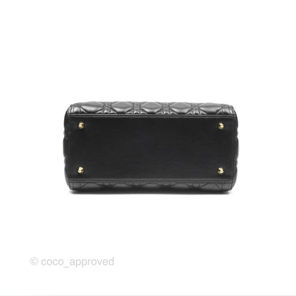 Christian Dior Medium Lady Dior Black Lambskin Gold Hardware