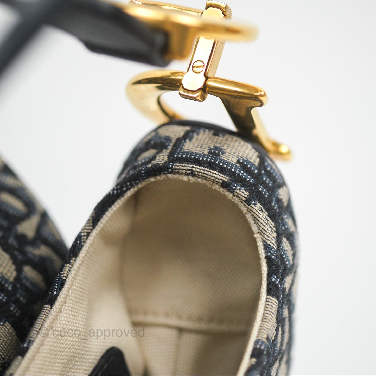 Christian Dior Saddle Bag Navy Dior Oblique Embroidery Gold Hardware