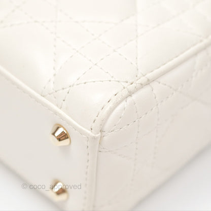 Christian Dior Cannage Mini Lady Dior White Gold Hardware