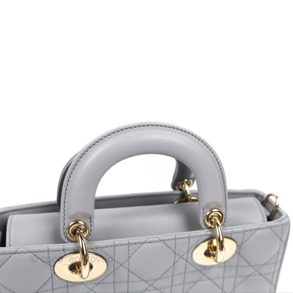 Dior Small Lady D-Joy Bag Grey Lambskin Cannage Gold Hardware