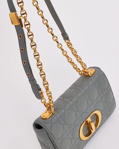 Dior Grey (Stone) Leather Small Caro Bag with Gold Hardware
