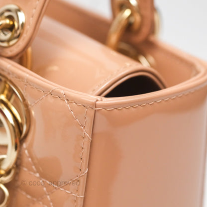 Christian Dior Small Lady Dior My ABCDior Beige Patent Gold Hardware