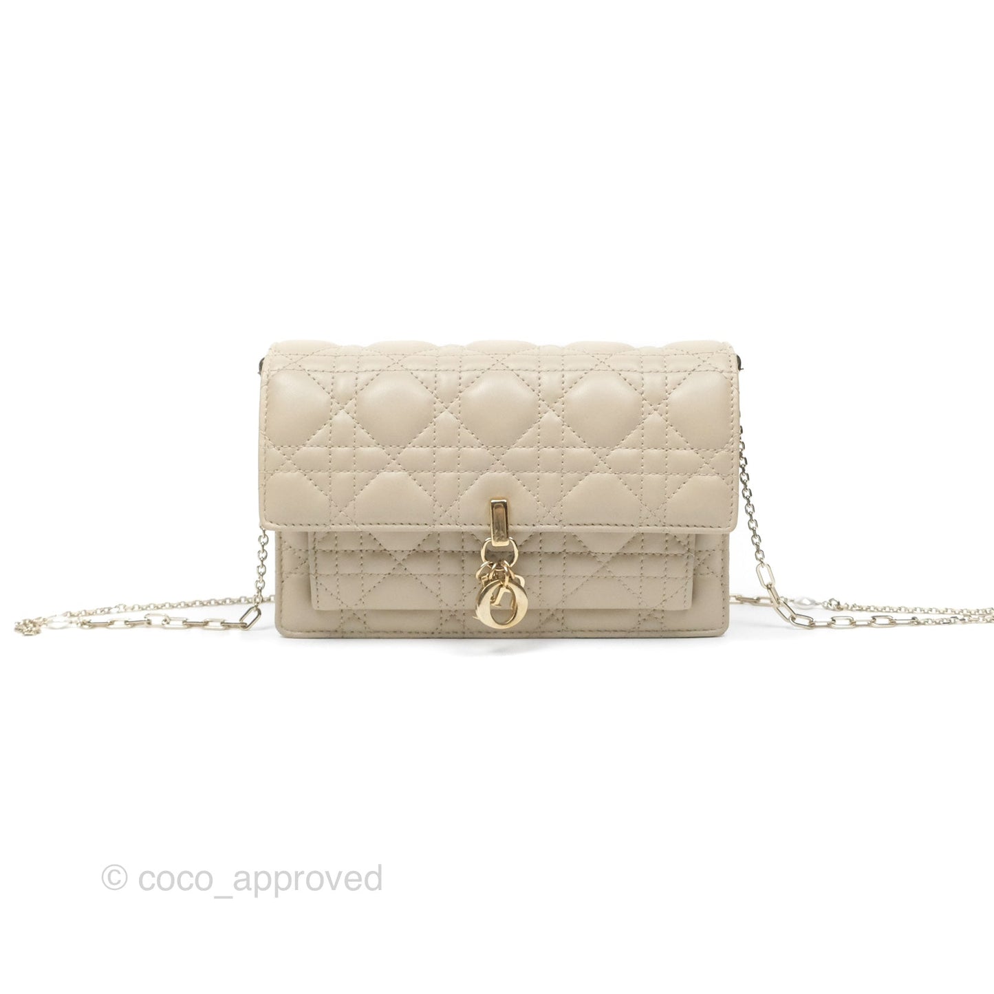 Christian Dior My Dior Daily Chain Pouch Sand-Colored Cannage Lambskin Gold Hardware