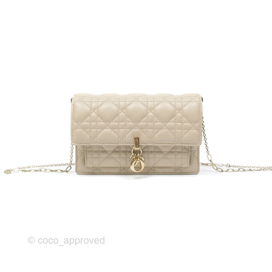 Christian Dior My Dior Daily Chain Pouch Sand-Colored Cannage Lambskin Gold Hardware
