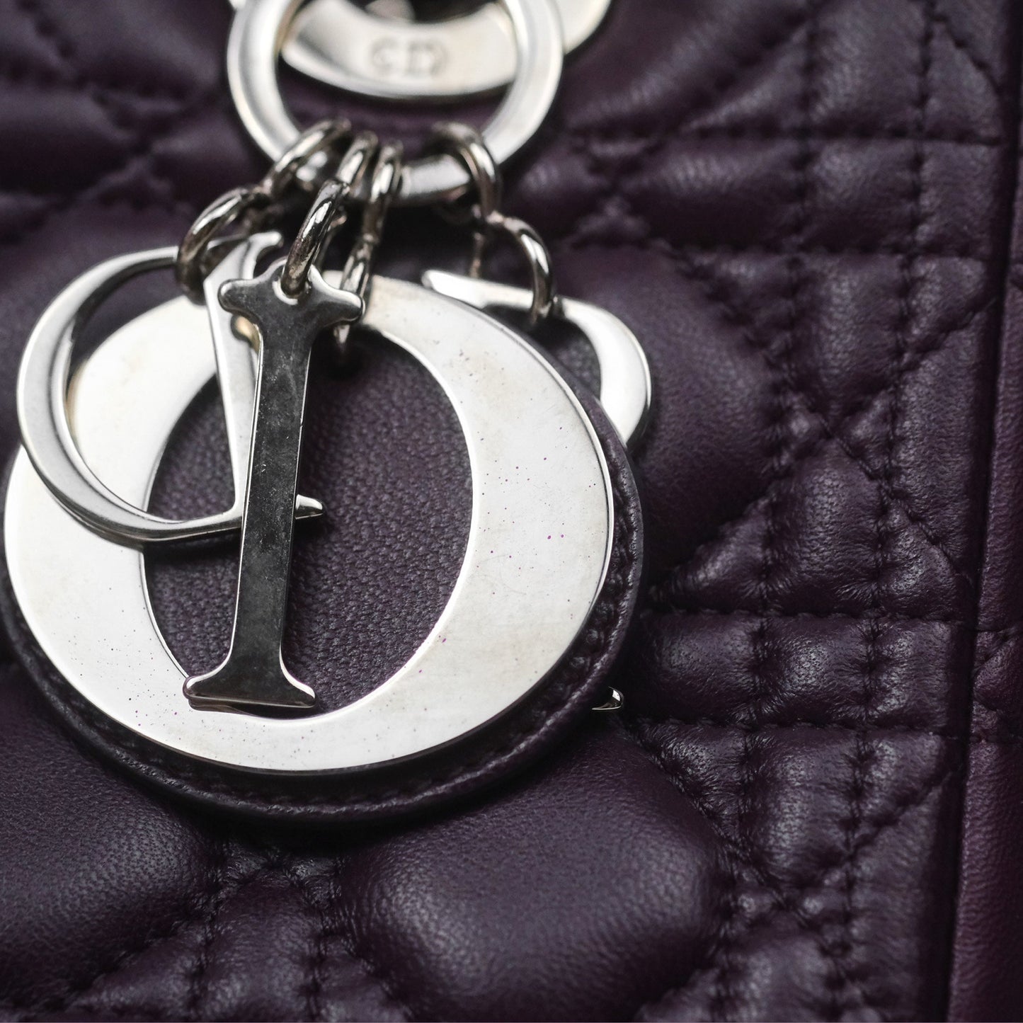 Christian Dior Medium Lady Dior Dark Purple Lambskin Silver Hardware