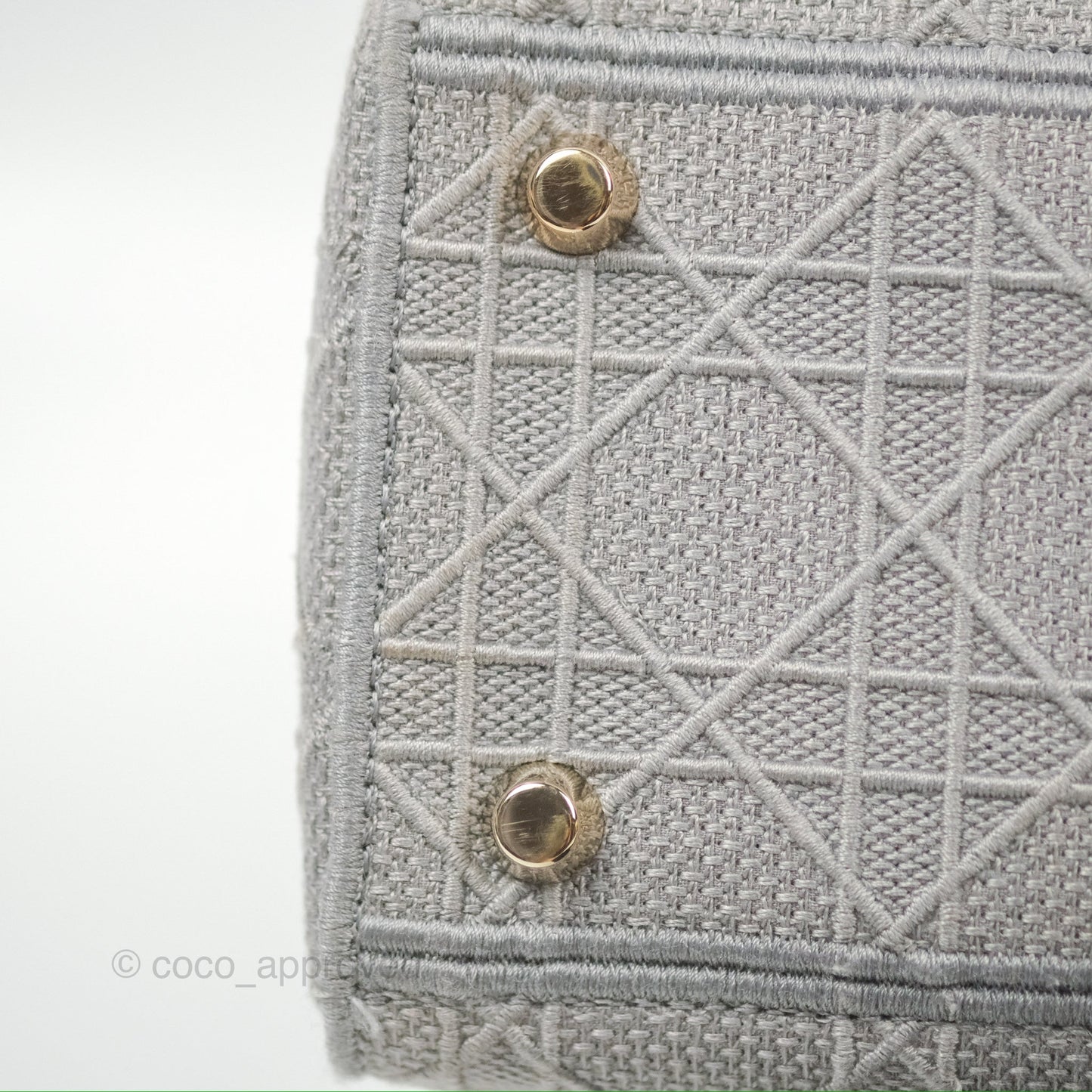 Christian Dior Medium Lady D-Lite Bag Gray Cannage Embroidery Gold Hardware