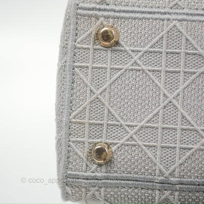 Christian Dior Medium Lady D-Lite Bag Gray Cannage Embroidery Gold Hardware