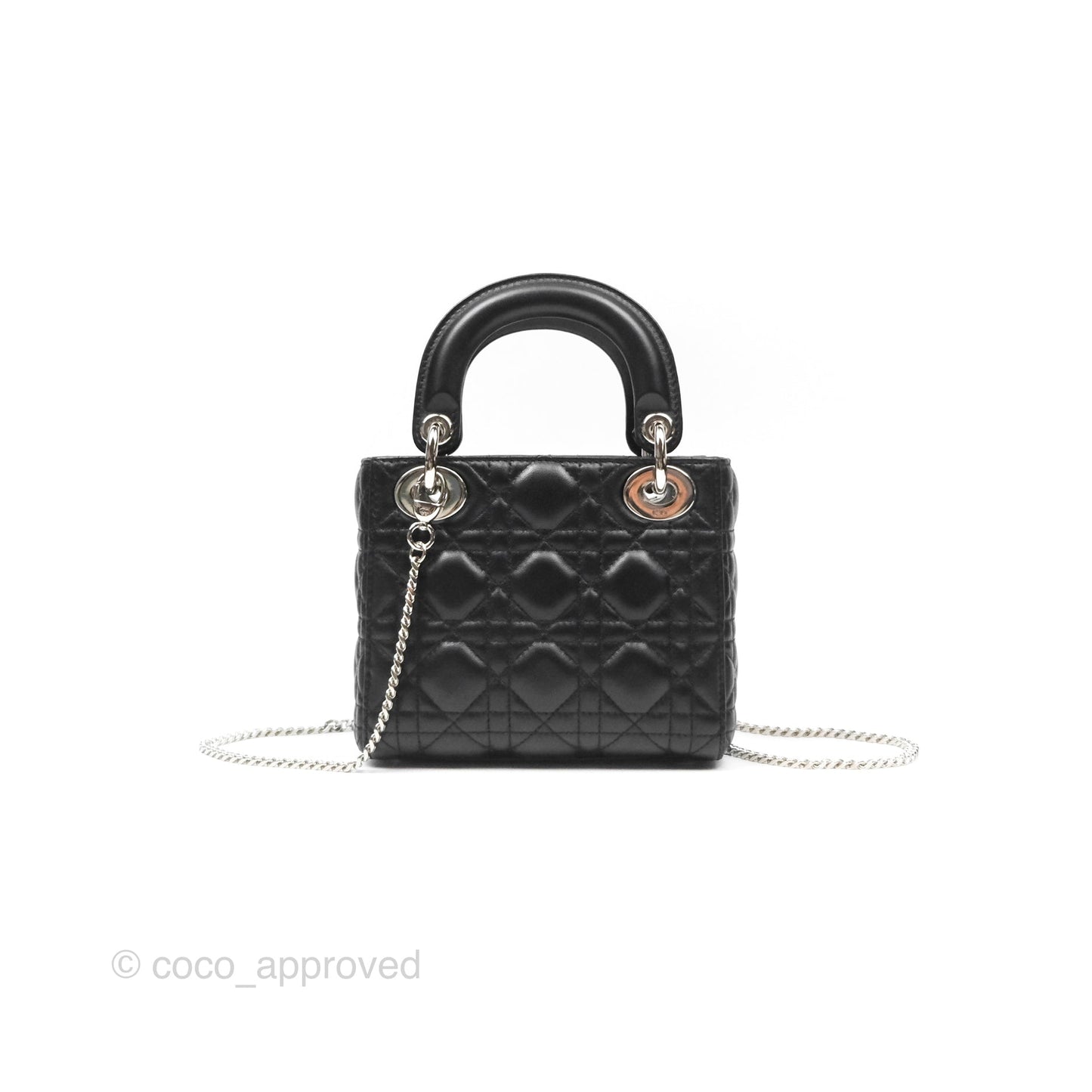 Christian Dior Cannage Mini Lady Dior Black Silver Hardware