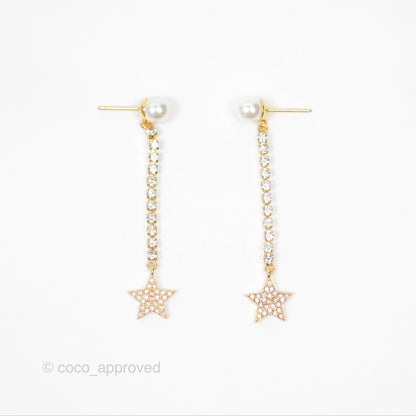 Christian Dior Pearl Crystal Star Tribales Earrings Gold Tone