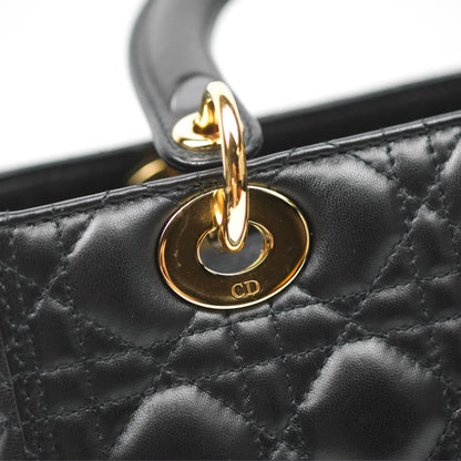 Christian Dior Medium Lady Dior Black Lambskin Gold Hardware