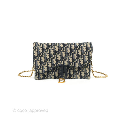Christian Dior Saddle Chain Pouch Navy Oblique Jacquard