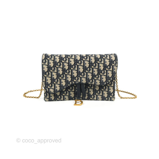 Christian Dior Saddle Chain Pouch Navy Oblique Jacquard