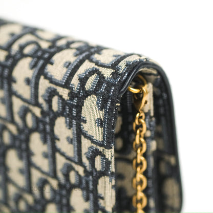 Christian Dior Saddle Chain Pouch Navy Oblique Jacquard