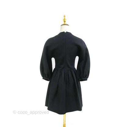 Christian Dior Gathered Mini Dress Black Wool Silk Size 34