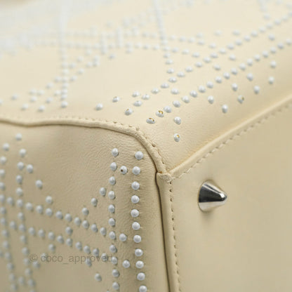 Christian Dior Lady Dior White Studded Light Beige Silver Hardware