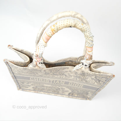 Christian Dior Medium (Old Small) Book Tote Embroidered Toile De Jouy Light Grey Canvas
