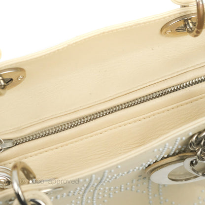 Christian Dior Lady Dior White Studded Light Beige Silver Hardware