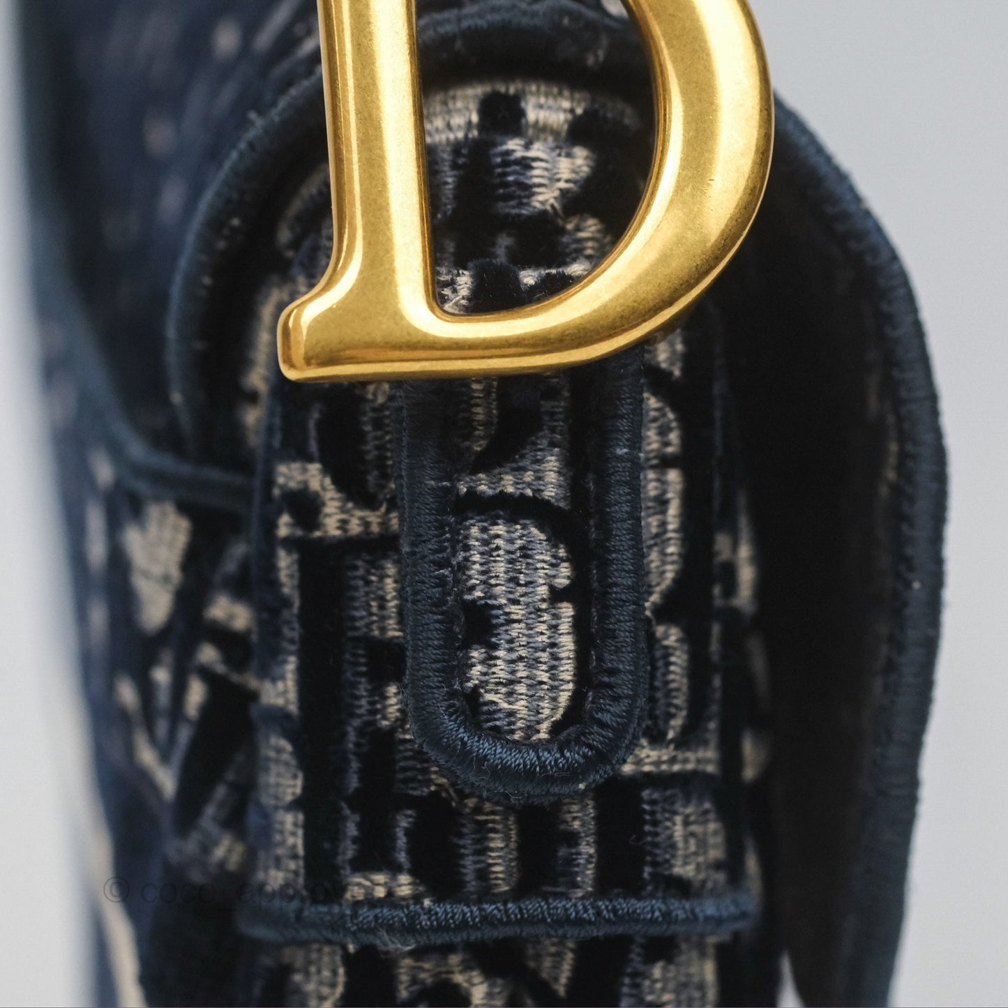 Christian Dior Saddle Bag Velvet Navy Dior Oblique Embroidery Gold Hardware