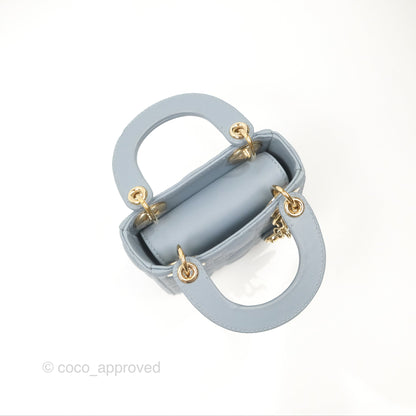 Christian Dior Micro Lady Dior Cannage Blue Grey Lambskin Gold Hardware
