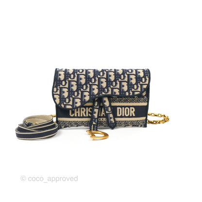 Christian Dior Navy Oblique Slim Saddle Pouch