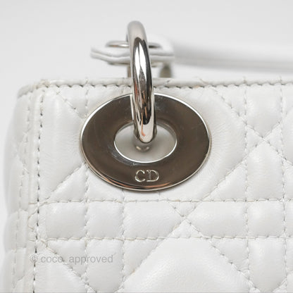 Christian Dior Cannage Mini Lady Dior White Silver Hardware