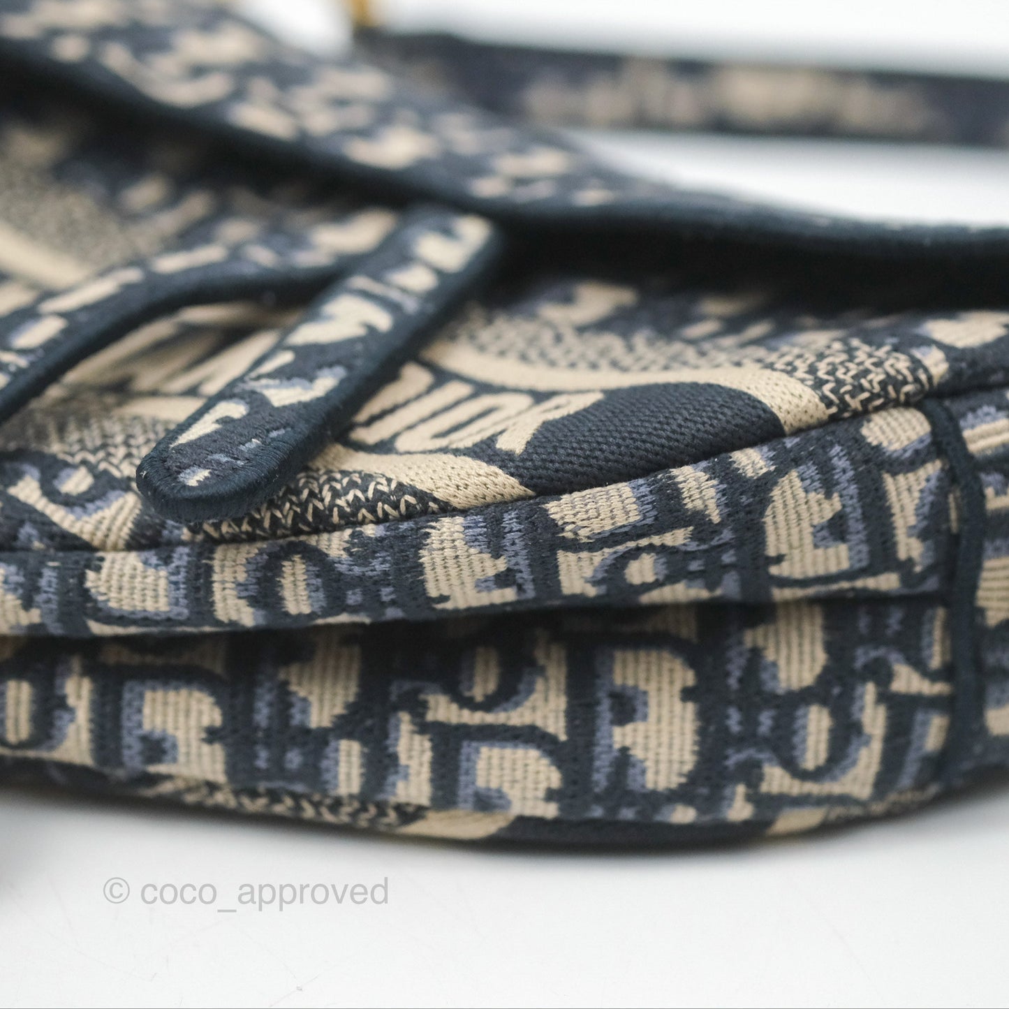 Christian Dior Navy Saddle Bag Dior Oblique Embroidery Gold Hardware
